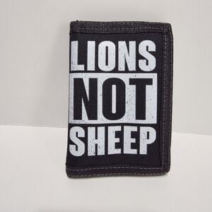 Lead Or Be Led Lions Not Sheep Black Trifold Wallet Nylon ID Window
